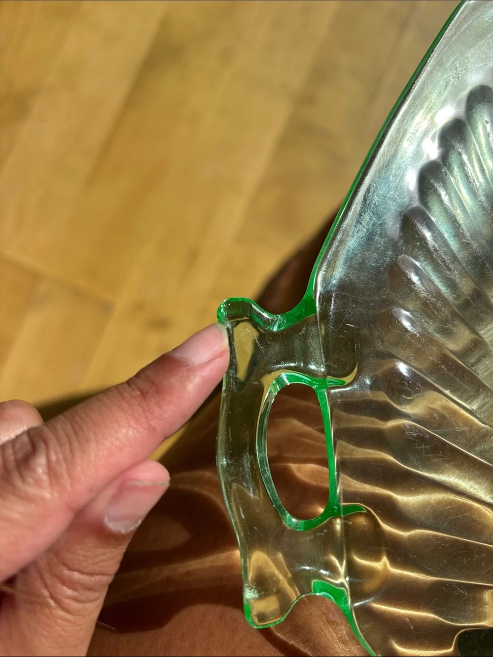 Vintage Green Glass Serving Tray with Handles